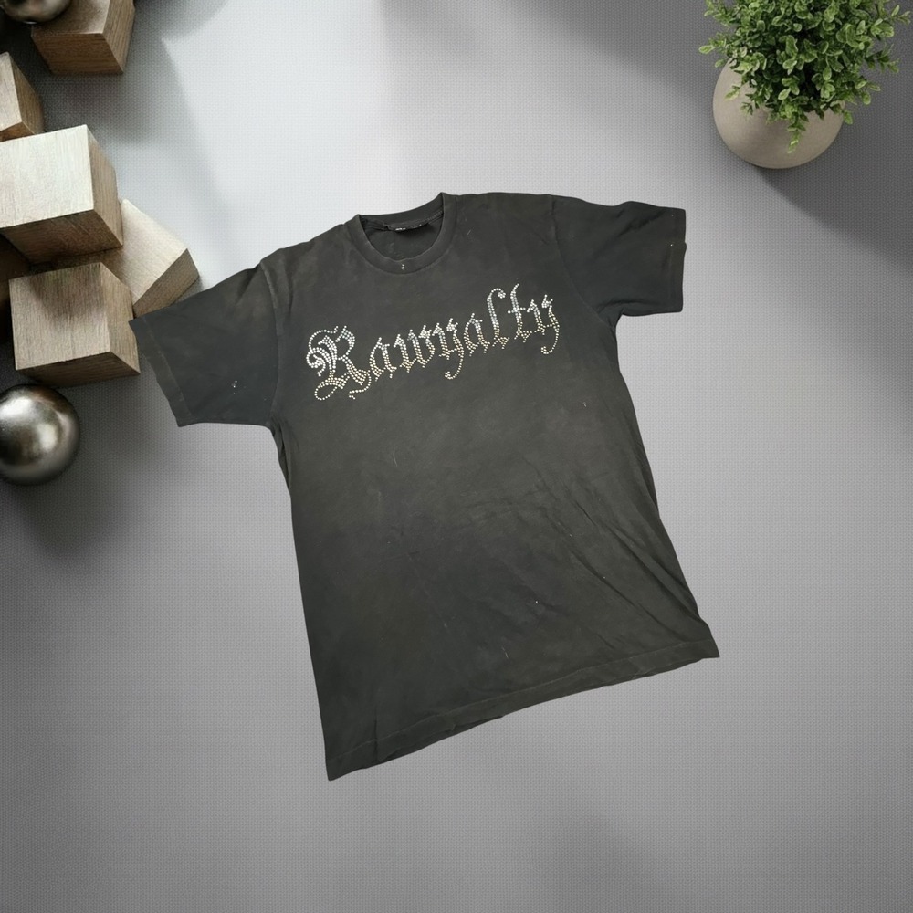 Vintage Rawyalty Rhinestone Graphic Tee Shirt Black Large Y2K Biker Skull 1779